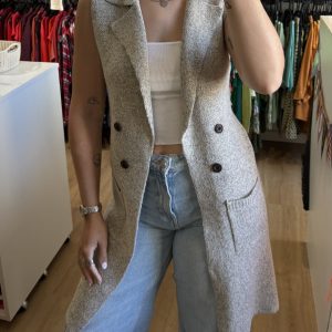 Chaleco largo Love Tree gris clarito