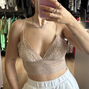 Top Zara beige/rosa pastel de encaje