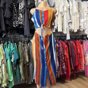 Vestido Indian celeste, azul, blanco, rojo, marrón, amarillo