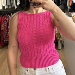 Chaleco hilo trenzado rosado