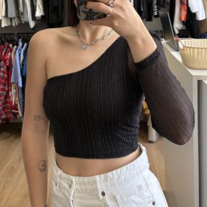 Top de 1 manga traslucida negro