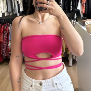 Top strapless rosado atado