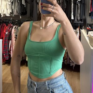 Top verde fuerte, estilo corset