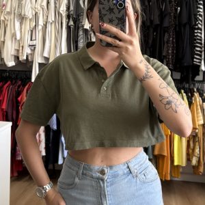Remera crop top Zara verde