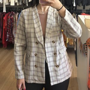 Blazer Yang Yang crema con rayas celeste, marrón