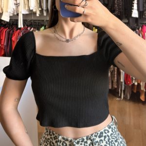 Remera HyM negra, crop