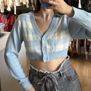 Saco cardigan HyM celeste con blanco