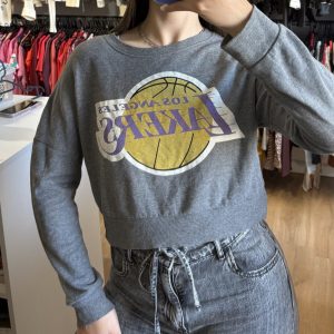 Buzo Forever 21 gris con amarillo, violeta y blanco