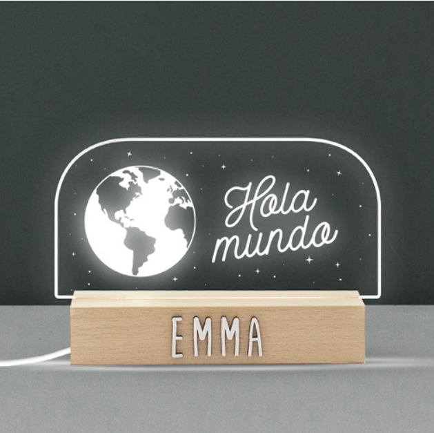 Lámpara personalizada Hola Mundo