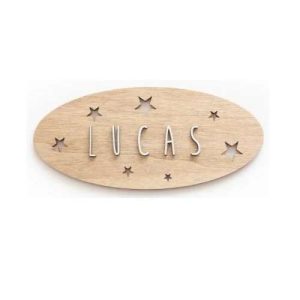 Placa personalizada ovalada con Estrellas madera