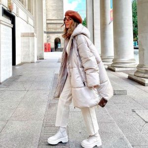 plumiferos beige mujer